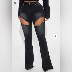 Fashion Nova Black Studded Flare Jeans